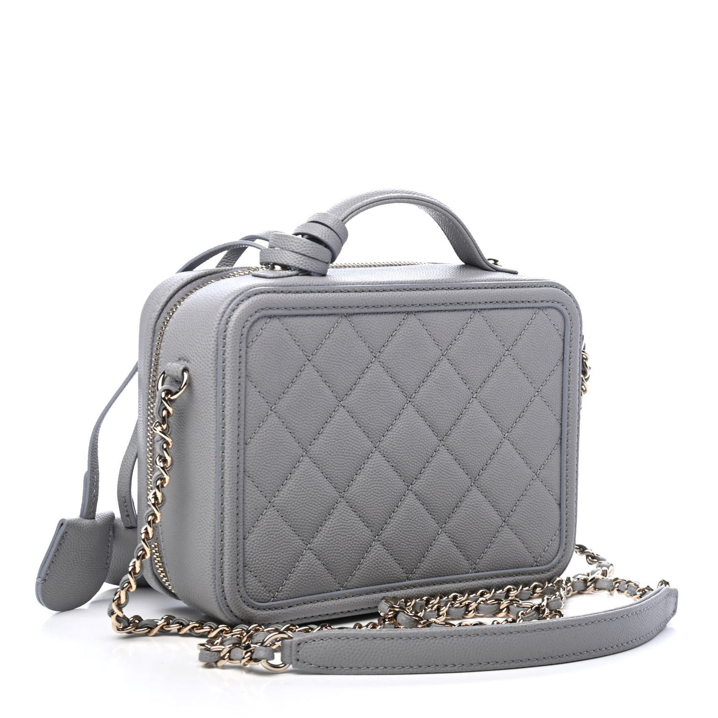 Caviar Quilted Small CC Filigree Vanity Case Grey