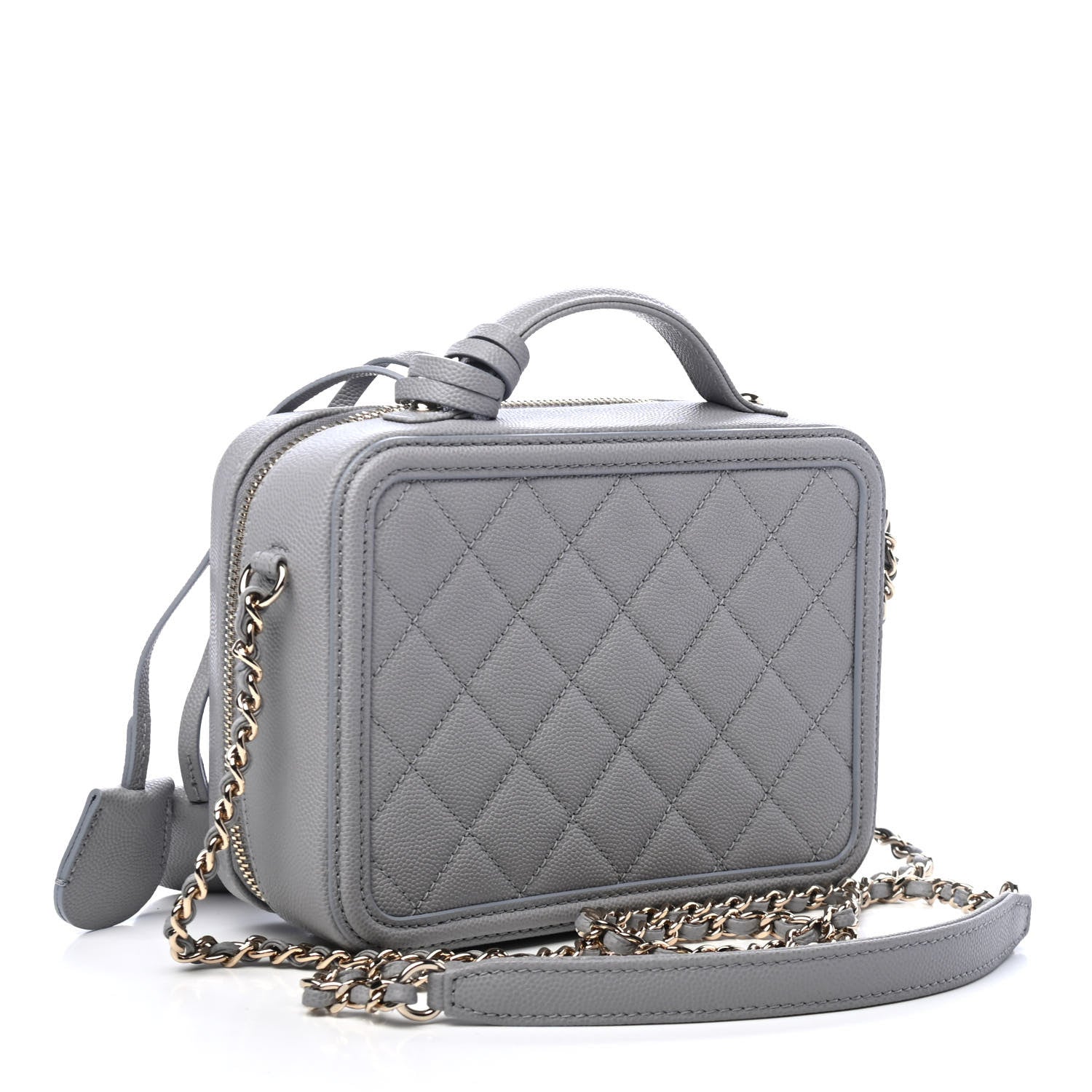 Chanel Caviar Quilted Small CC Filigree Vanity Case Grey 2 of 4