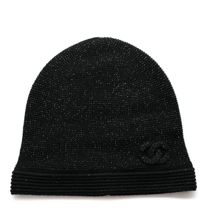 Chanel Cashmere Blend CC Beanie Hat Black 1 of 5