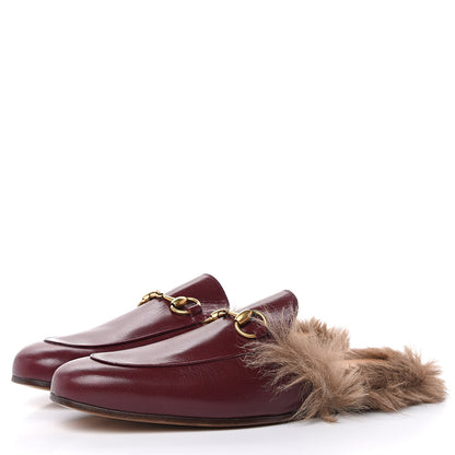 Gucci Malaga Kid Fur Mens Princetown Slippers 7.5 Vintage Bordeaux 3 of 9