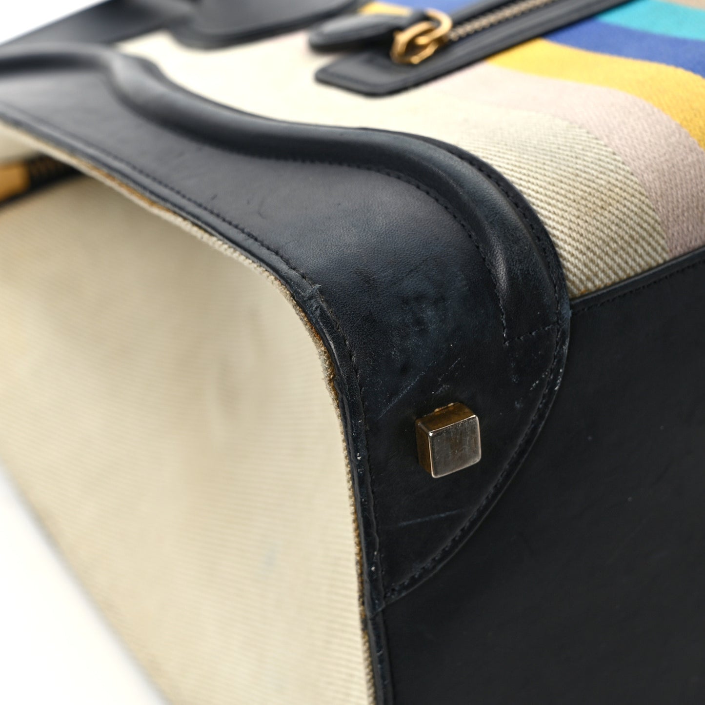 Smooth Calfskin Striped Canvas Mini Luggage Multicolor