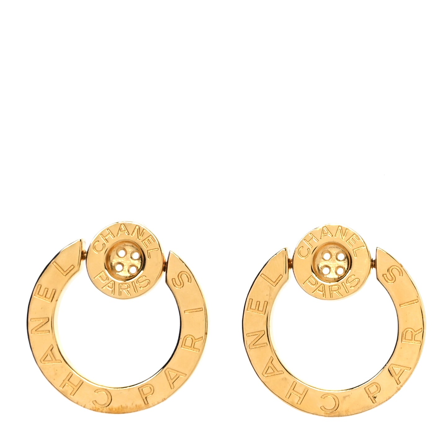 Metal Paris Button Hoop Earrings Gold