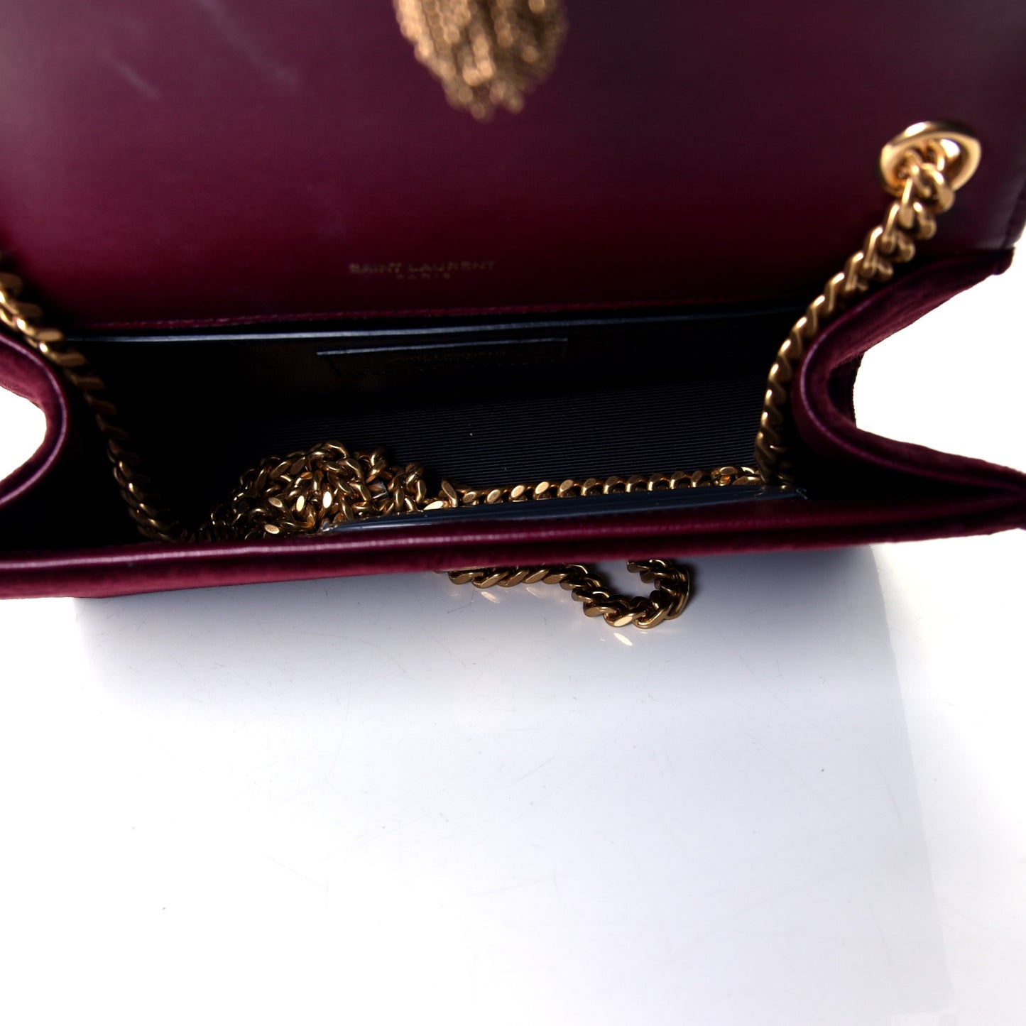Velvet Small Classic Monogram Kate Tassel Satchel Burgundy