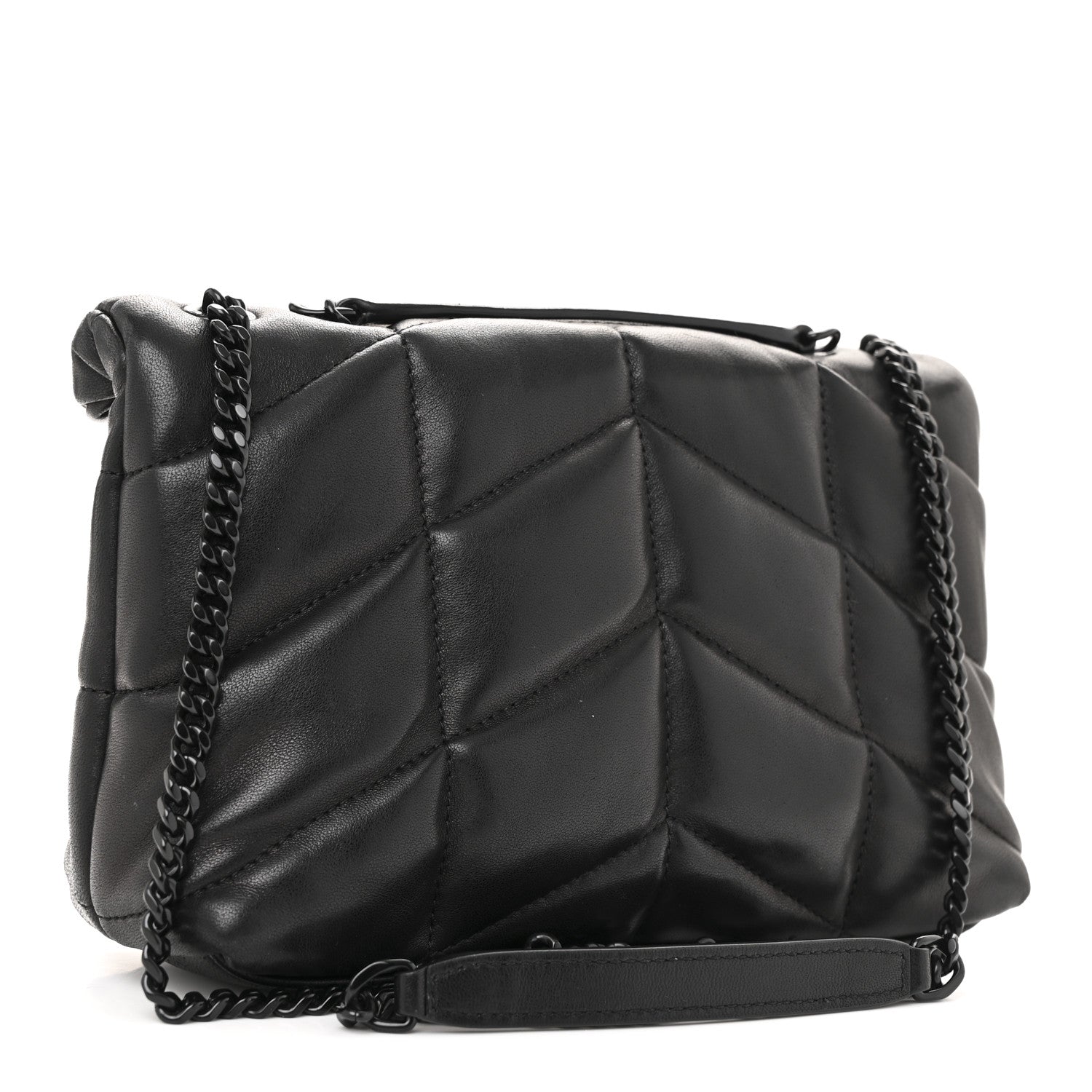 Saint Laurent Lambskin Quilted Toy Loulou Puffer Monogram Monochrome Chain Satchel Black 3 of 11