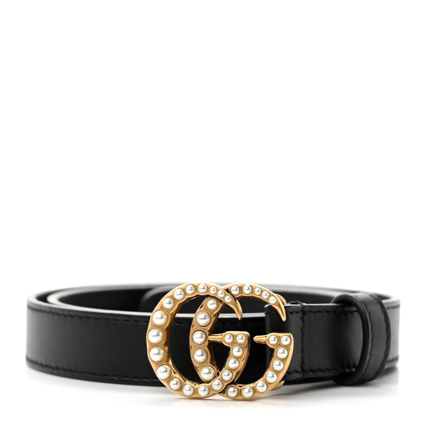 Moon Calfskin Pearl Double G 20mm Belt 70 28 Black Cream