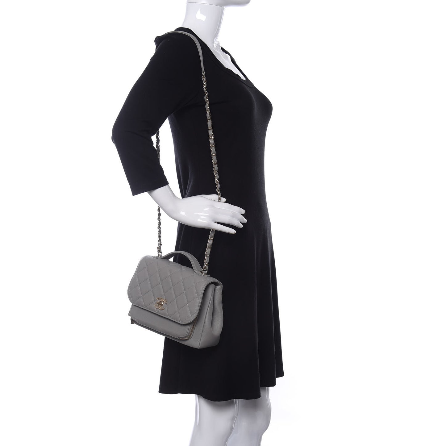 Caviar Quilted Small Business Affinity Flap Grey