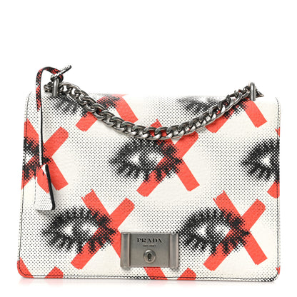Prada Vitello Daino Eye Inside Lock Flap Chain Shoulder Bag Bianco Arancio 1 of 9