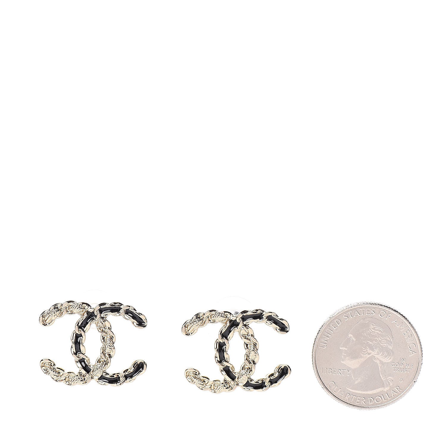 Chanel Enamel Metal Chain French New Wave CC Earrings Black Gold 2 of 5