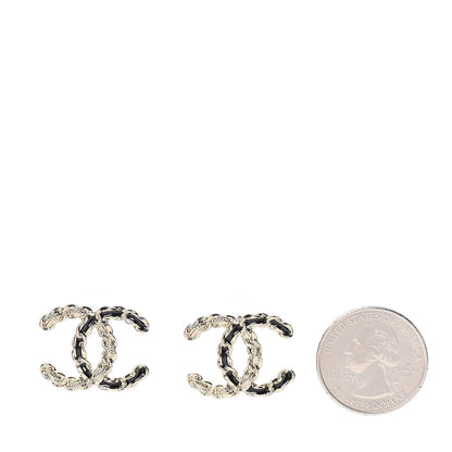 Chanel Enamel Metal Chain French New Wave CC Earrings Black Gold 2 of 5