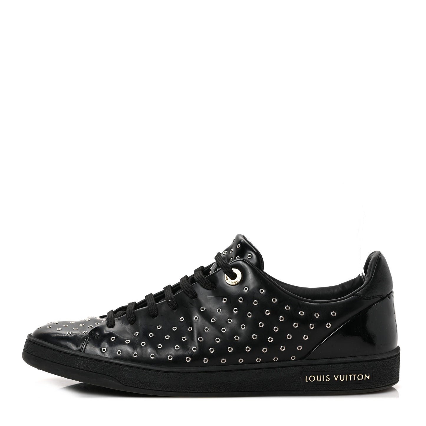Patent Calfskin Studded Frontrow Sneakers 40 Black