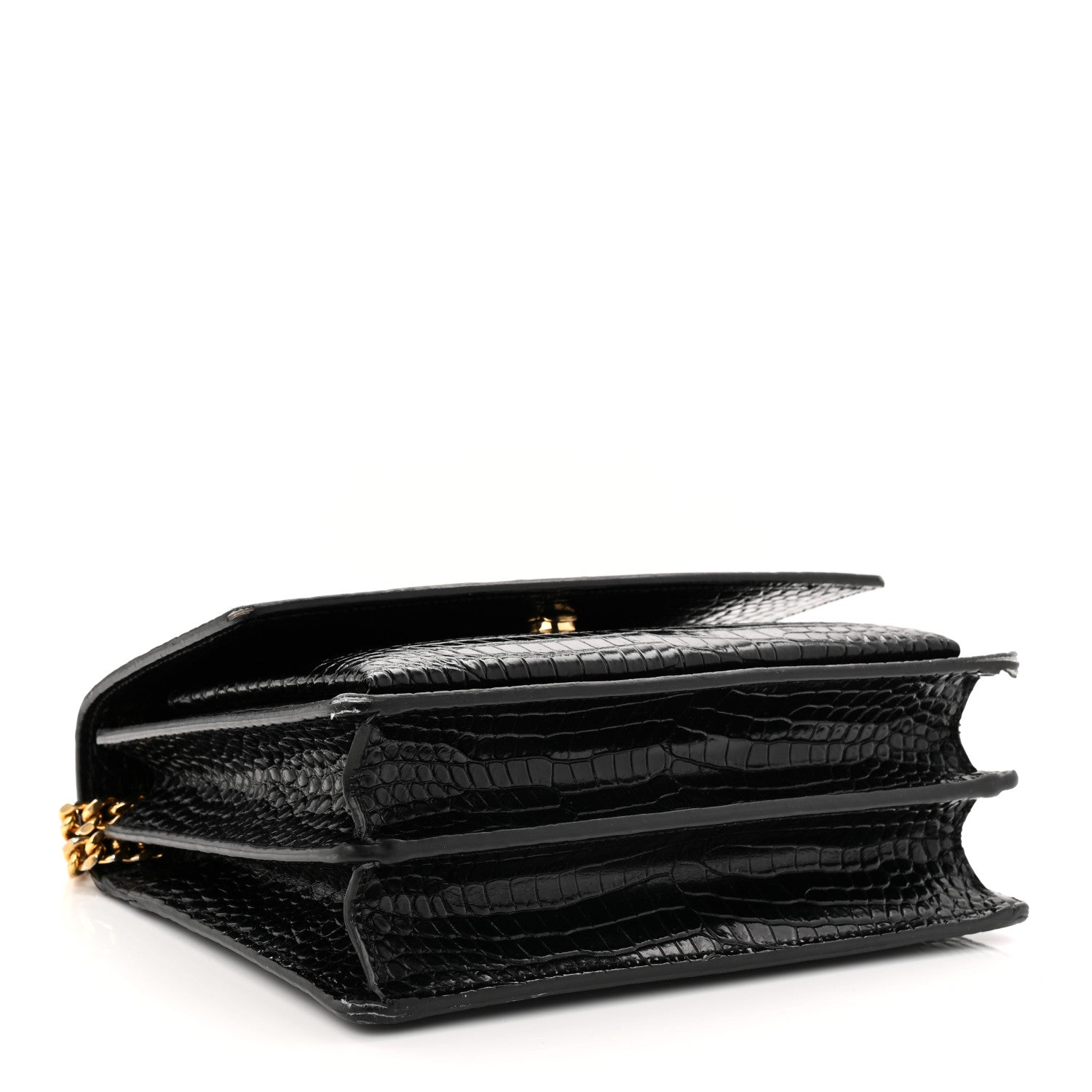 Saint Laurent Calfskin Crocodile Embossed Medium Monogram Sunset Black 4 of 12