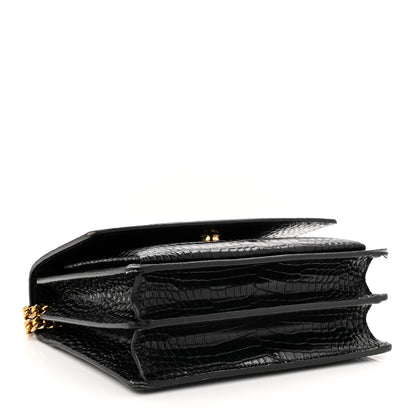 Saint Laurent Calfskin Crocodile Embossed Medium Monogram Sunset Black 4 of 12