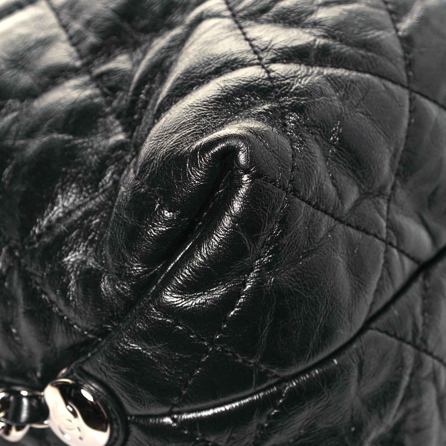 Metallic Crackled Calfskin Quilted Medium Big Bang Hobo Black