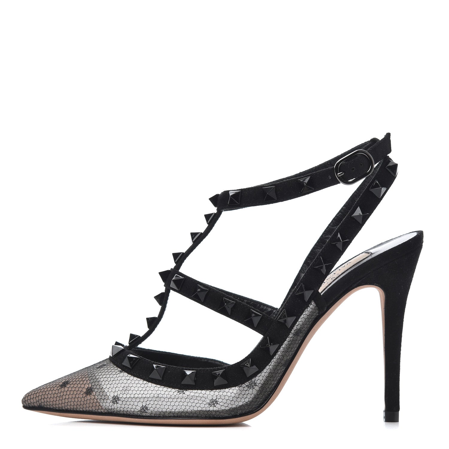 Valentino Garavani Mesh Point d'Esprit Suede Rockstud Ankle Strap 100mm Pumps 35.5 Black 1 of 12
