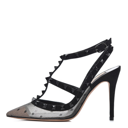 Valentino Garavani Mesh Point d'Esprit Suede Rockstud Ankle Strap 100mm Pumps 35.5 Black 1 of 12