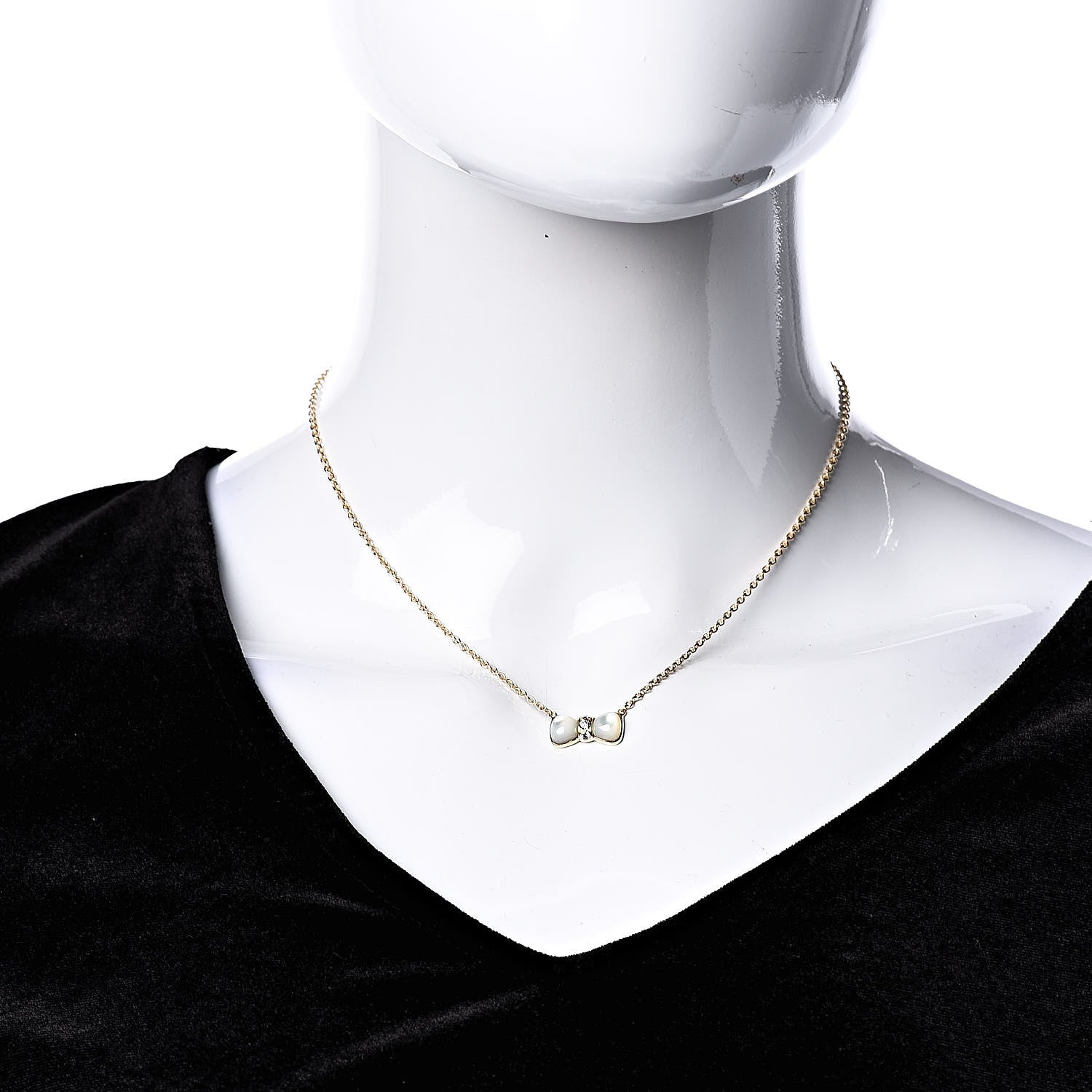 Van Cleef & Arpels 18K Yellow Gold Diamond Mother of Pearl Bow Pendant Necklace 2 of 6