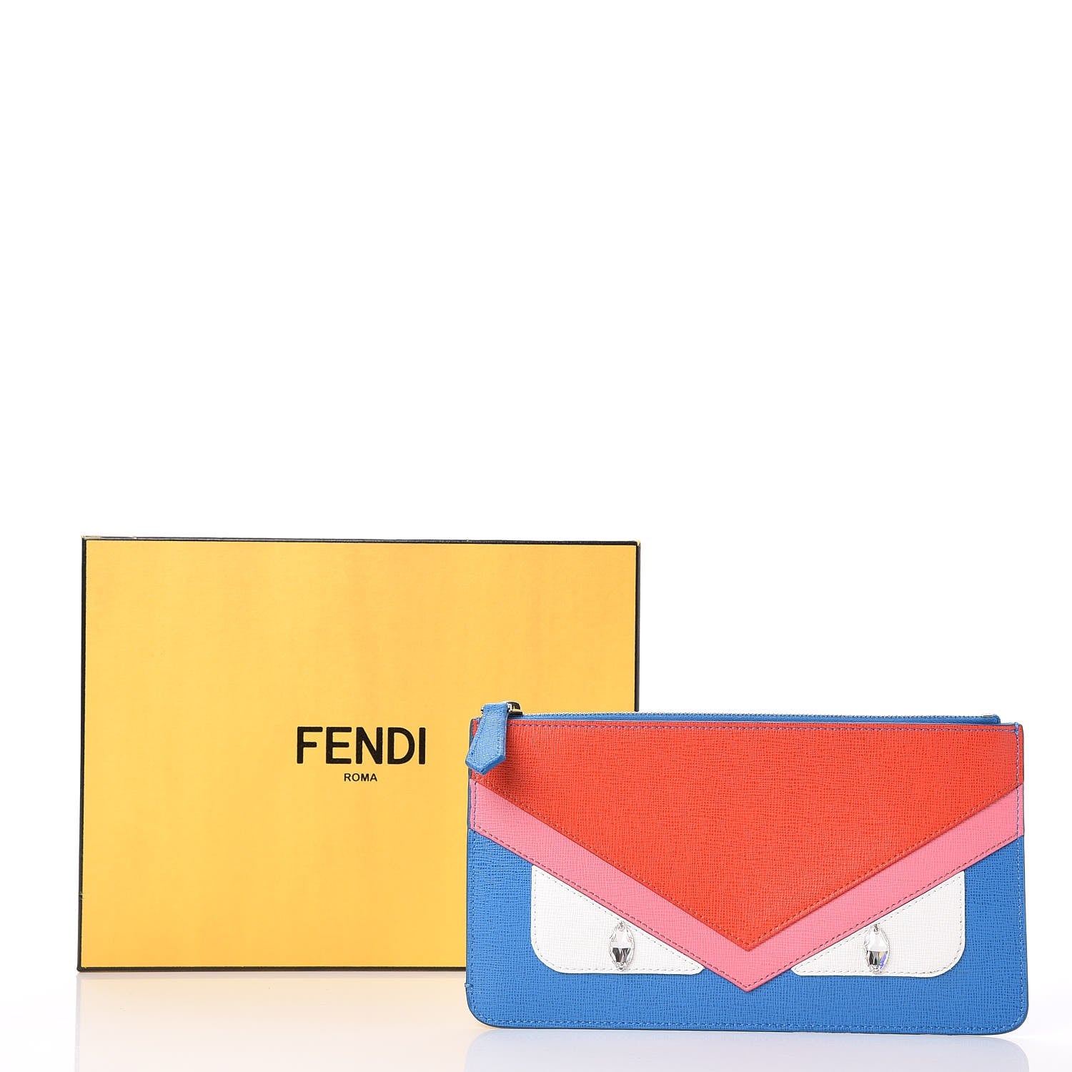 Fendi Vitello Elite Crystal Eye Monster Zip Pouch Royal Blue Papavero Multicolor 8 of 8