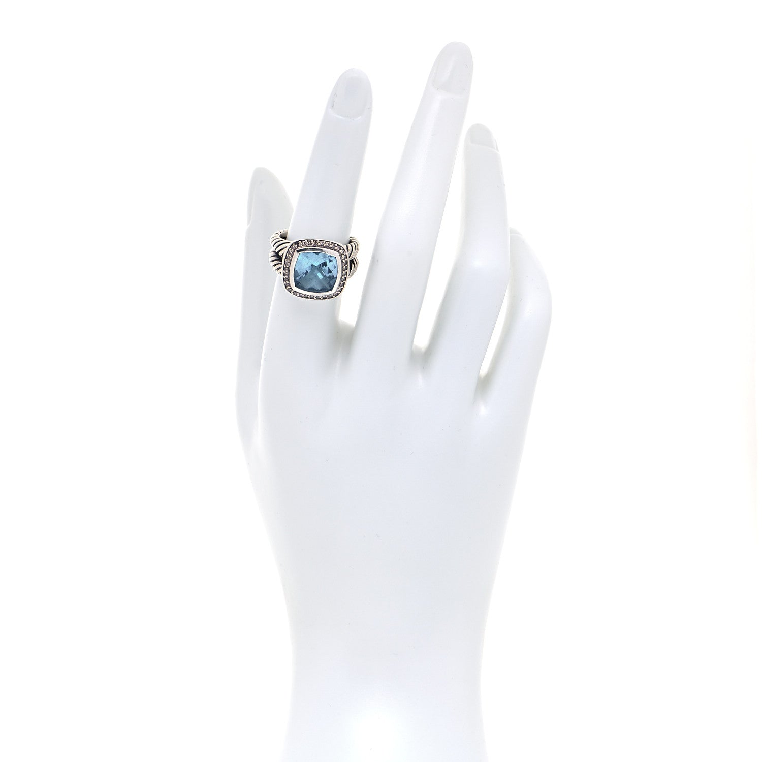 David Yurman Sterling Silver Diamond Blue Topaz 11mm Albion Ring 53 6.5 2 of 4
