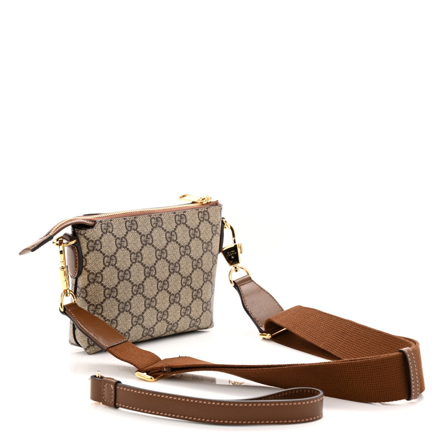 Gucci GG Supreme Monogram Azalea Calfskin Small Retro Interlocking G Wristlet Messenger Bag Beige Ebony Brown Sugar 3 of 10