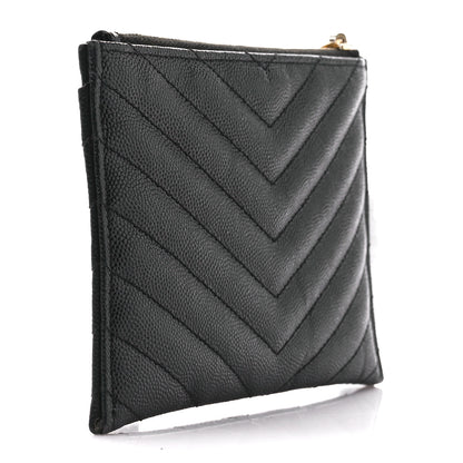 Saint Laurent Grain De Poudre Chevron Monogram Bill Pouch Black 3 of 12