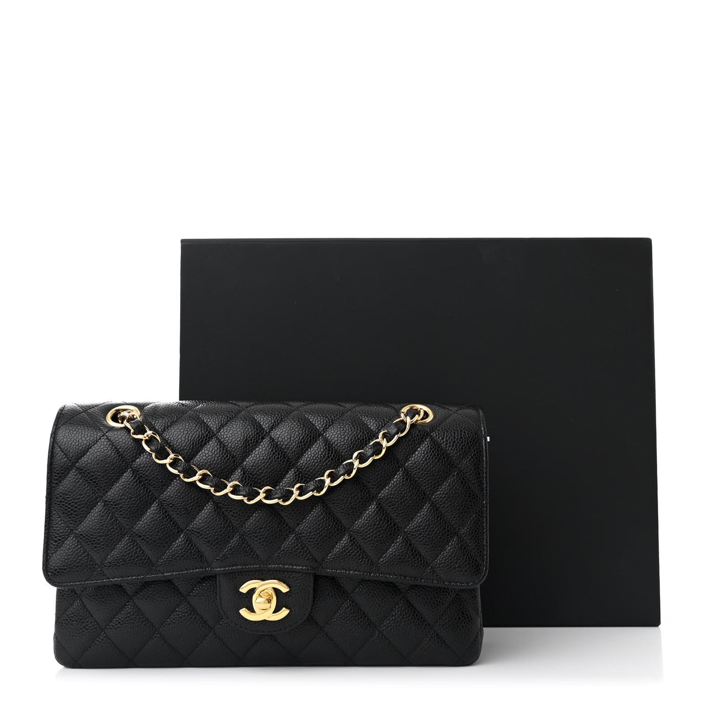 Caviar Quilted Medium Double Flap Black