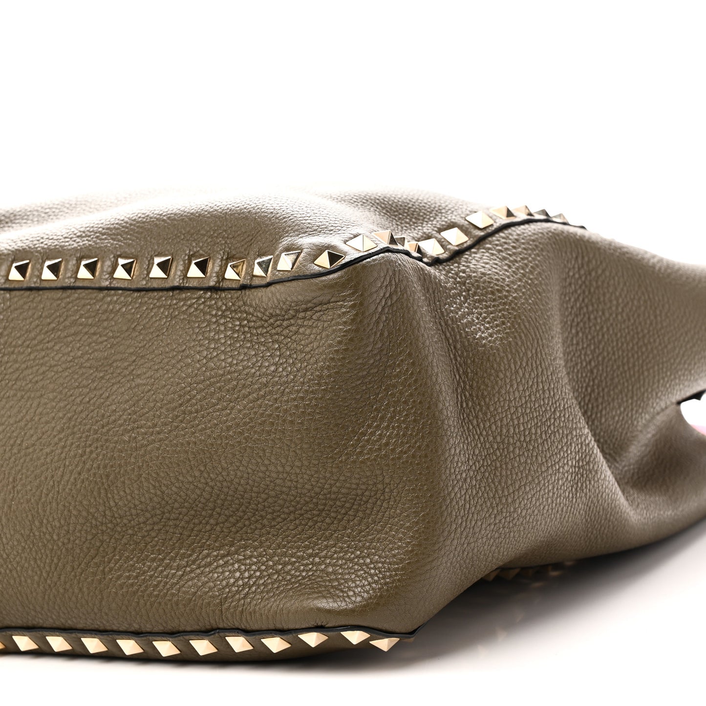 Grained Calfskin Medium Rockstud Reversible Tote Army Green Pink