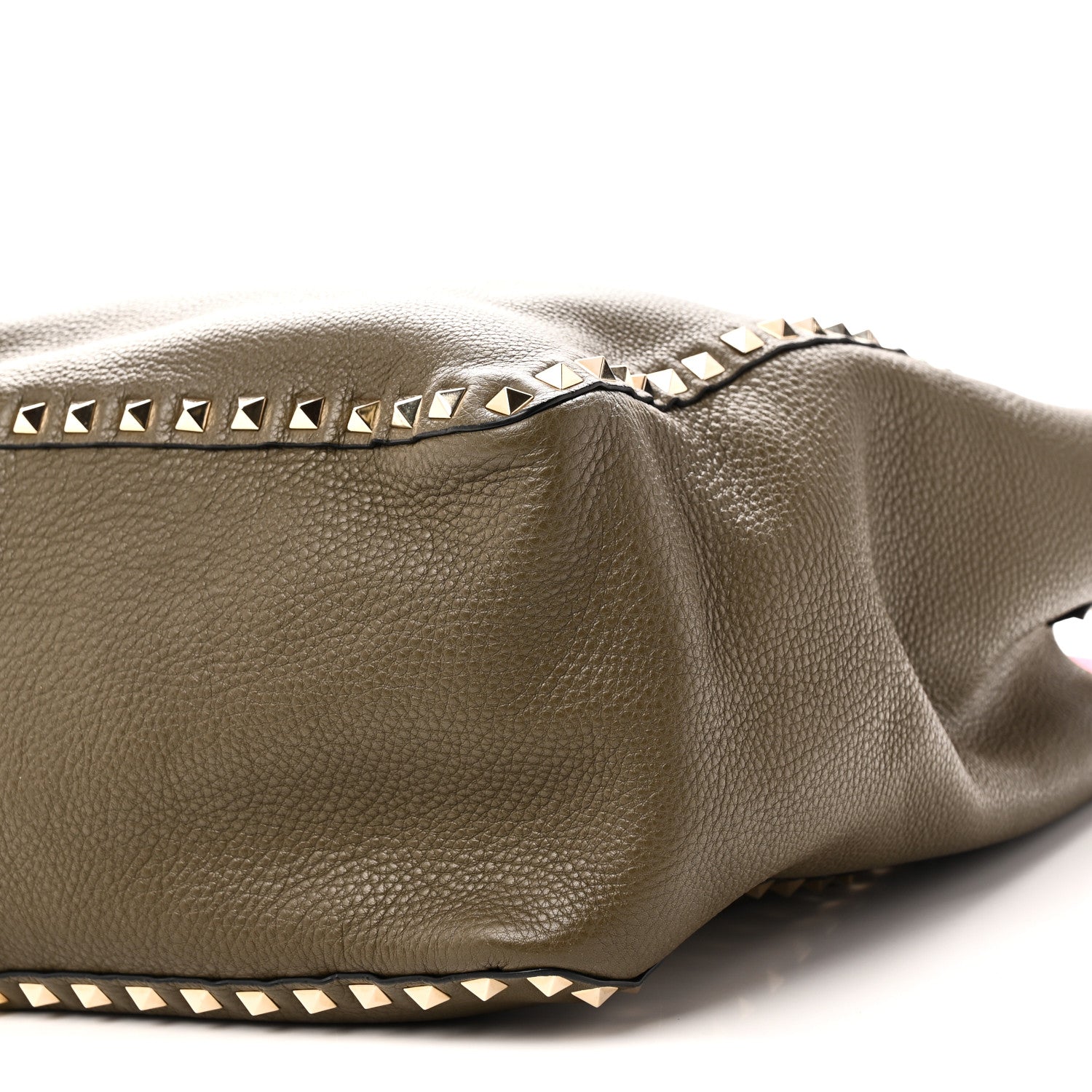 Valentino Garavani Grained Calfskin Medium Rockstud Reversible Tote Army Green Pink 15 of 16