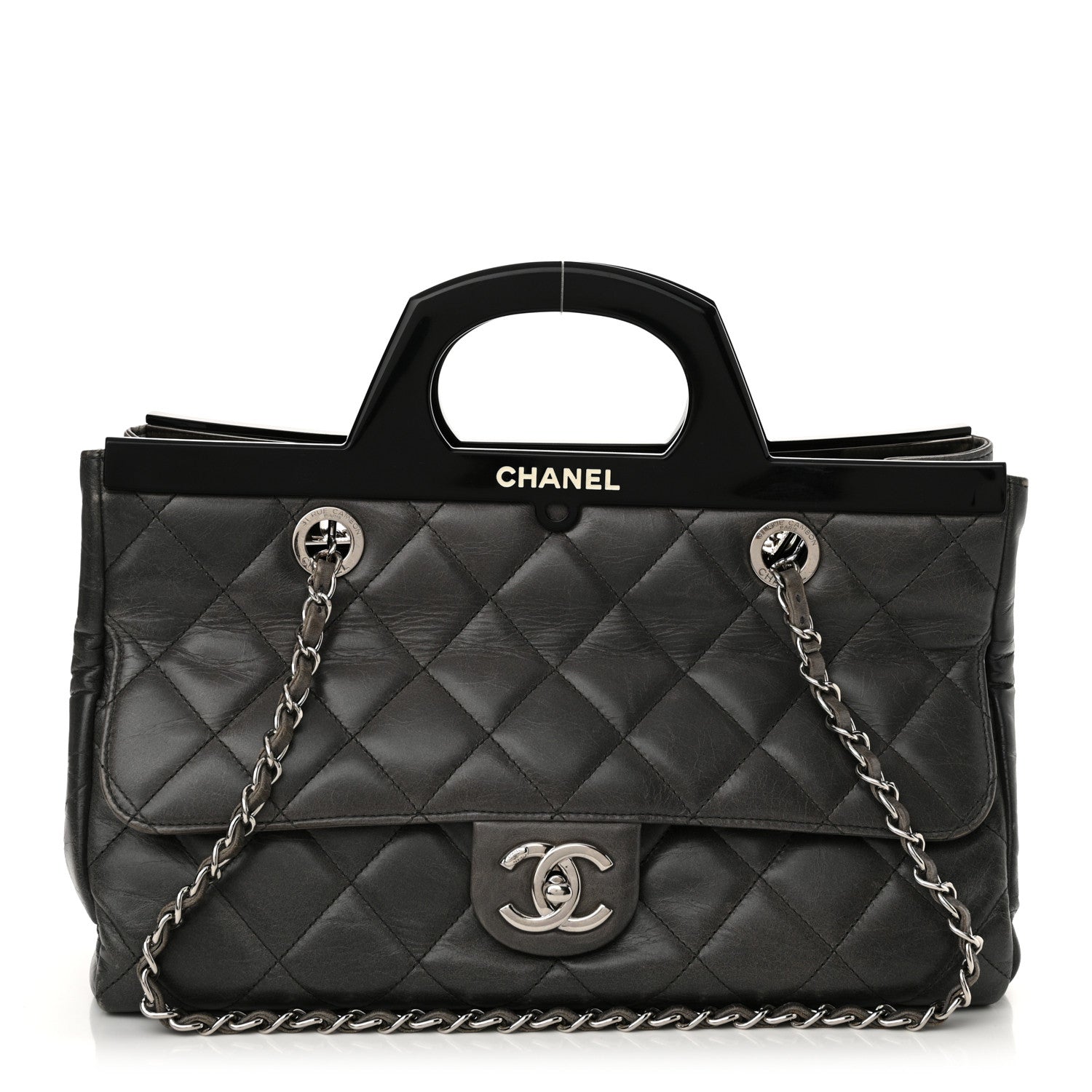 Chanel Glazed Calfskin Quilted Small CC Delivery Tote Grey 1 of 10