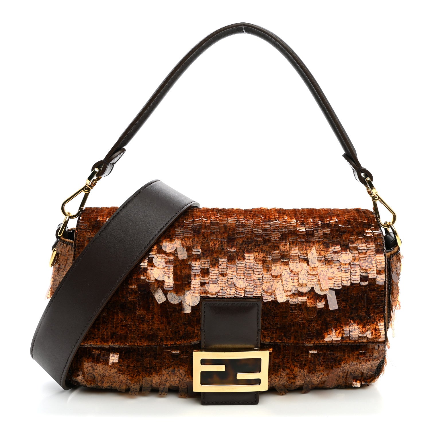 Fendi Sequin Paillettes Shiny Nappa Sex and the City Baguette Tartaruga 1 of 9