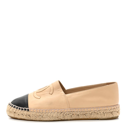 Chanel Lambskin CC Espadrilles 40 Beige Black 1 of 12