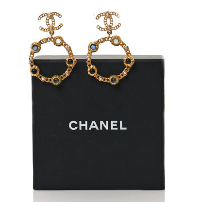 Chanel Pearl Gripoix CC Chain Drop Hoop Earrings Gold 5 of 5