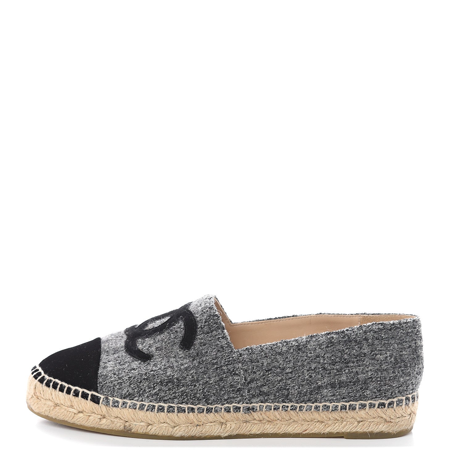 Chanel Tweed Velvet CC Espadrilles 40 Grey Black 1 of 7