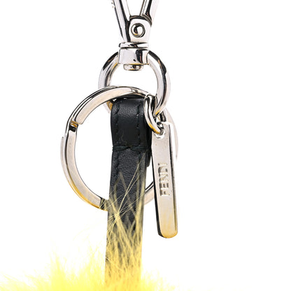 Fendi Fox Fur Vitello Flamingo Smile Pom Pom Bag Charm Giallo Black 3 of 3