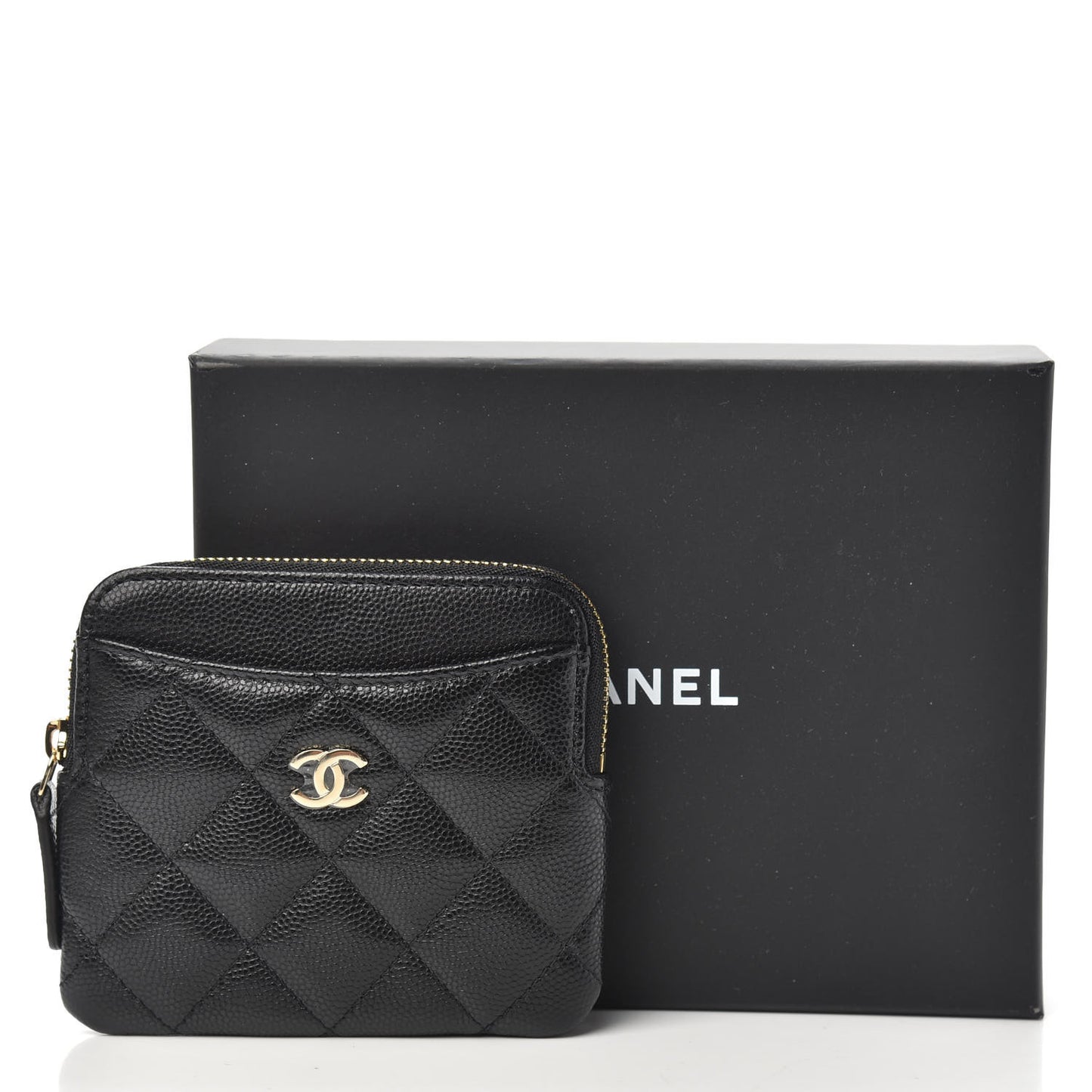 Caviar Quilted Zip Card Holder Wallet Black