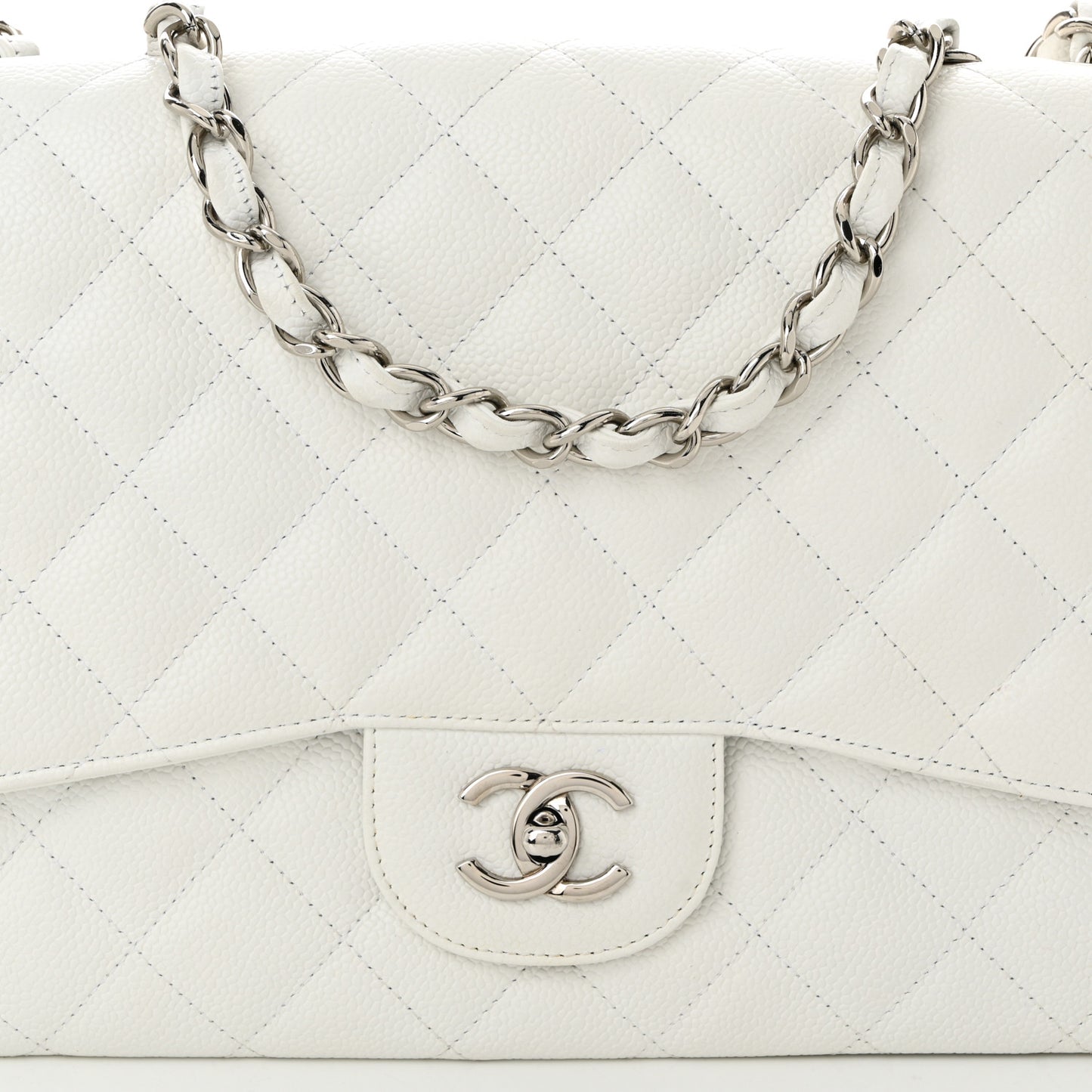 Caviar Quilted Jumbo Single Flap White
