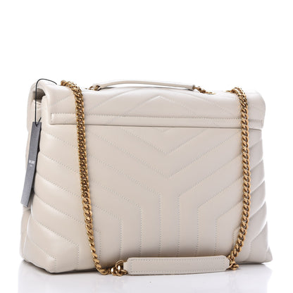 Saint Laurent Calfskin Y Quilted Monogram Medium Loulou Chain Satchel Crema Soft 3 of 10