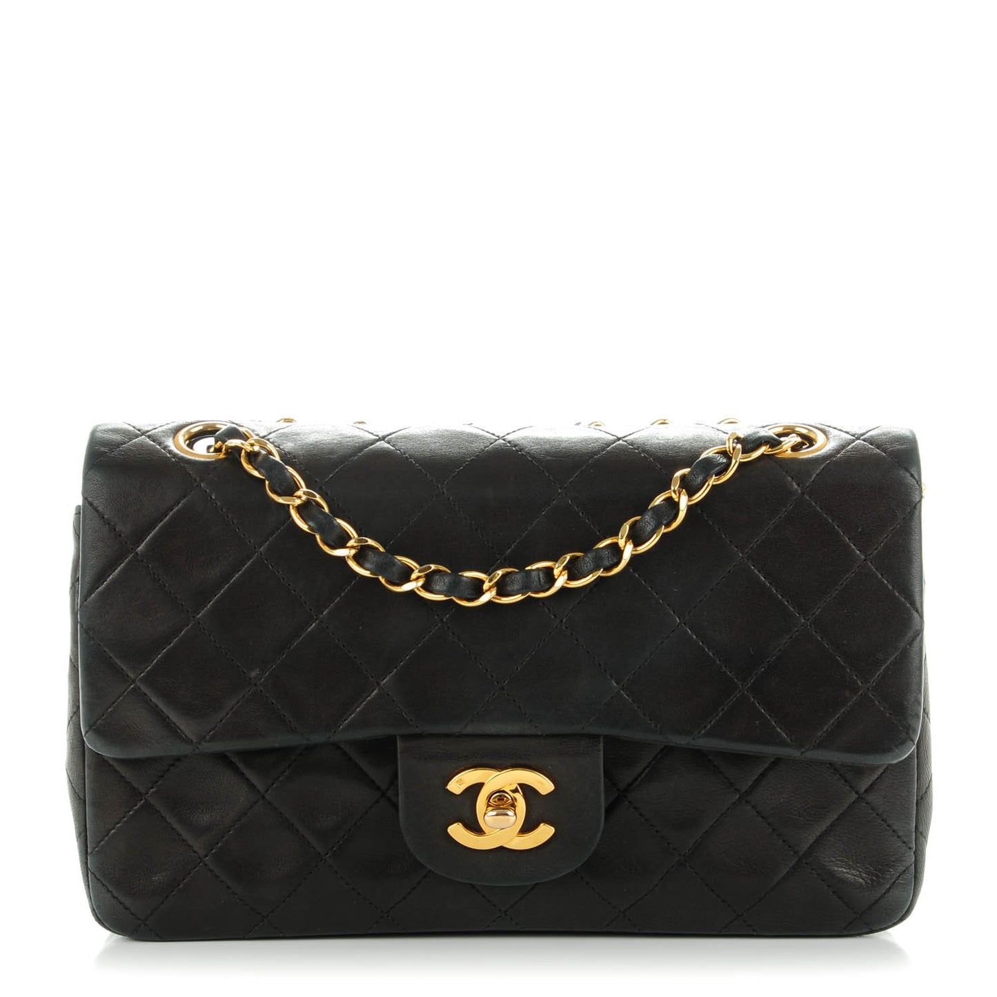 Lambskin Quilted Small Double Flap Dark Brown