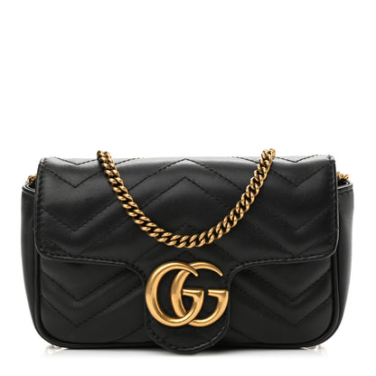 Gucci Calfskin Matelasse Super Mini GG Marmont Shoulder Bag Black 1 of 10