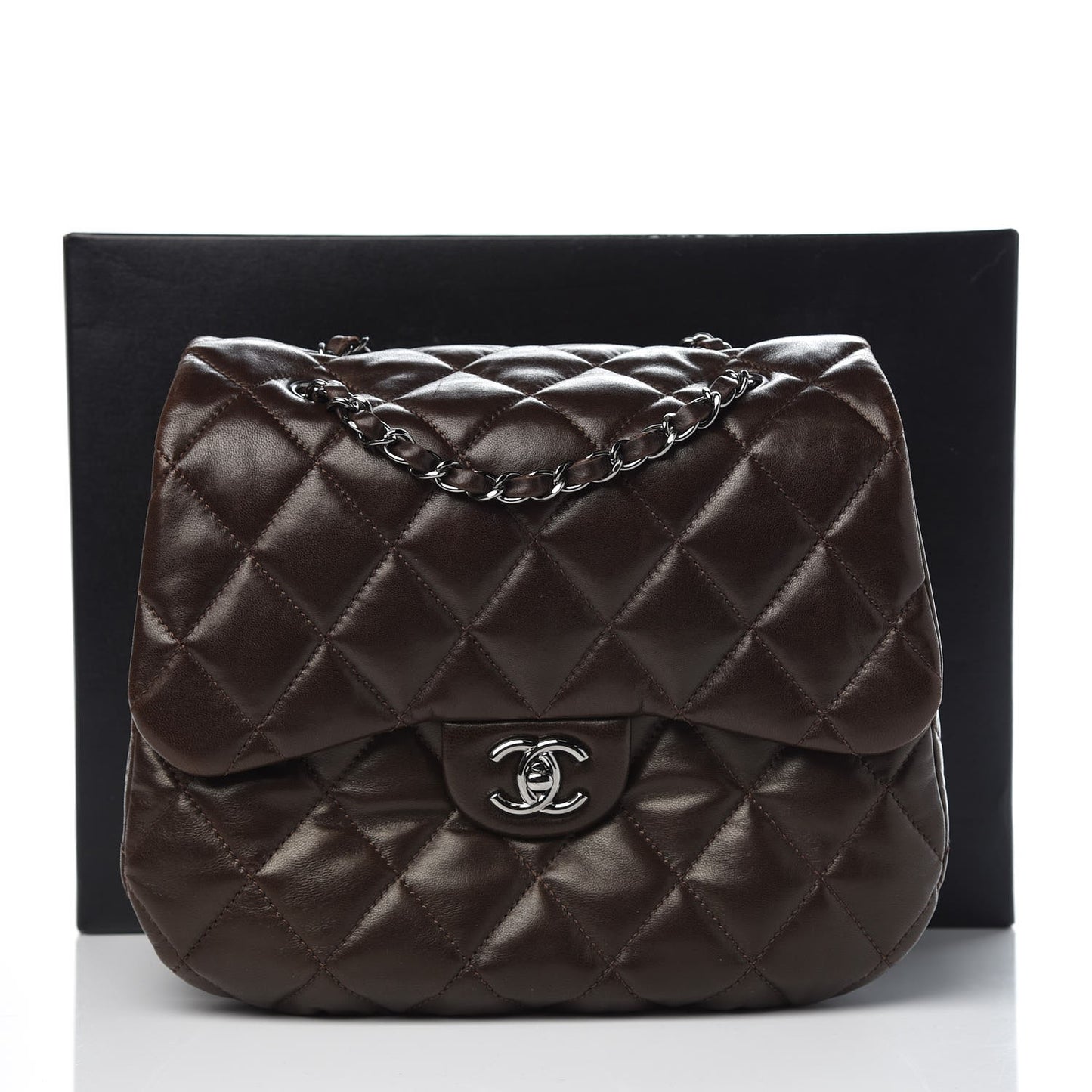 Lambskin Quilted 3 Large Flap Brown