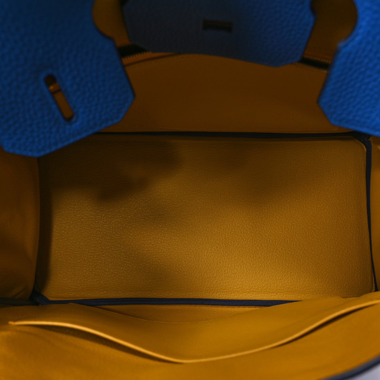 Hermes Togo Horseshoe Birkin 30 Bleu Zanzibar Jaune Ambre 5 of 11