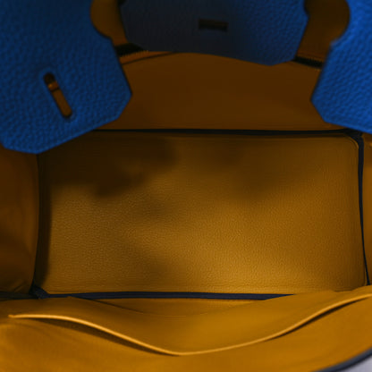 Hermes Togo Horseshoe Birkin 30 Bleu Zanzibar Jaune Ambre 5 of 11