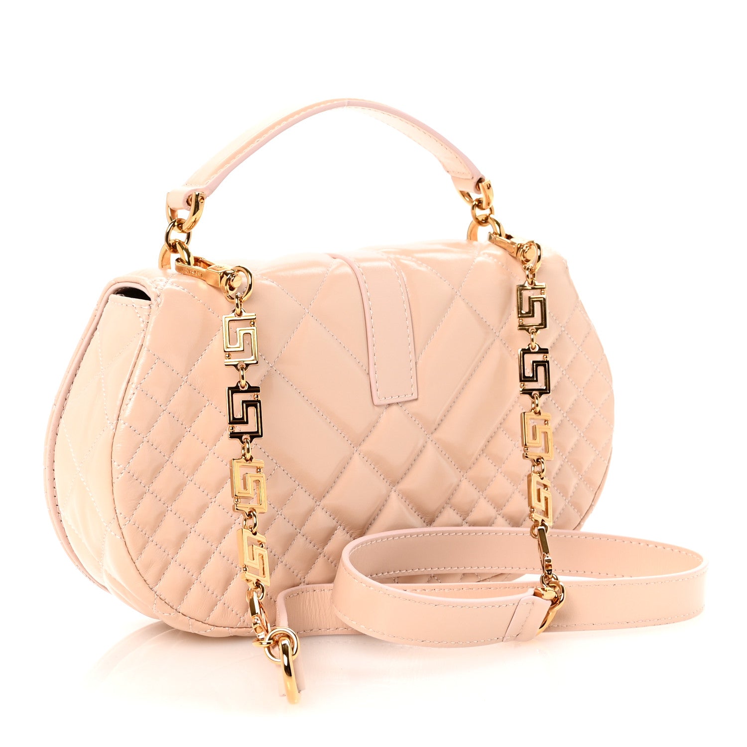 Versace Patent Quilted Greca Goddess Shoulder Bag Light Pink 3 of 10