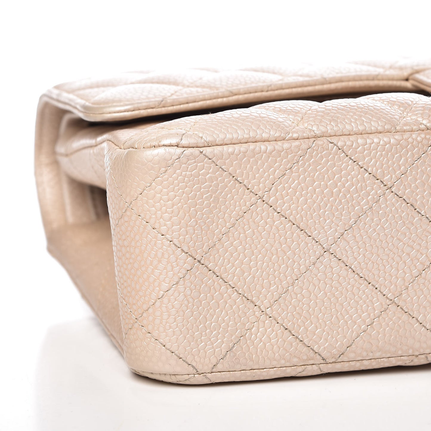 Pearly Caviar Quilted Medium Double Flap Light Beige