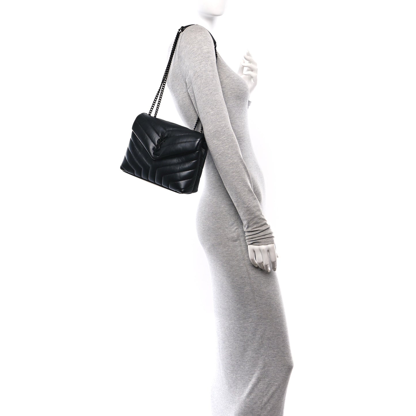 Calfskin Y Quilted Monogram Monochrome Small Loulou Chain Satchel Black