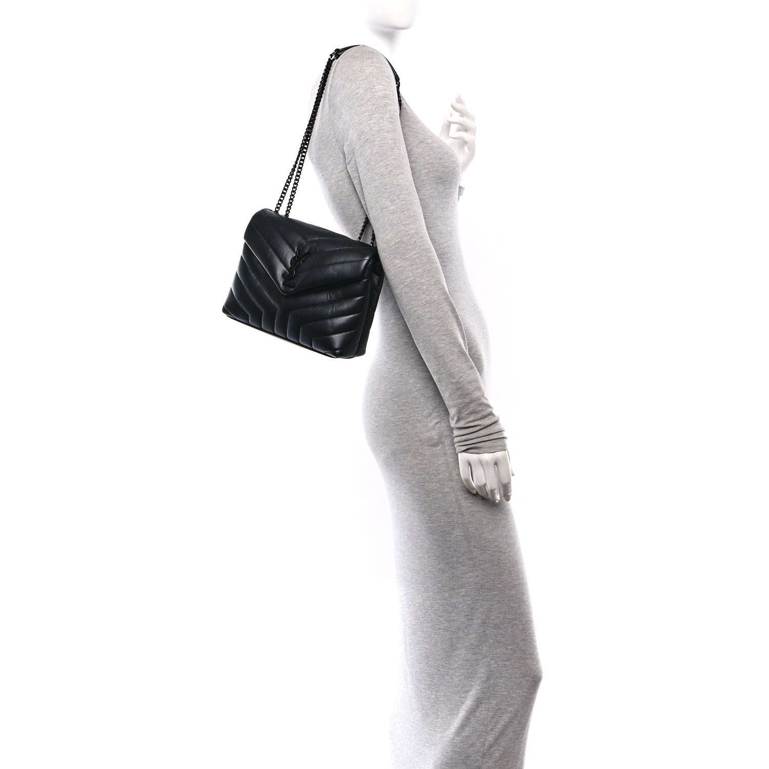 Saint Laurent Calfskin Y Quilted Monogram Monochrome Small Loulou Chain Satchel Black 2 of 10