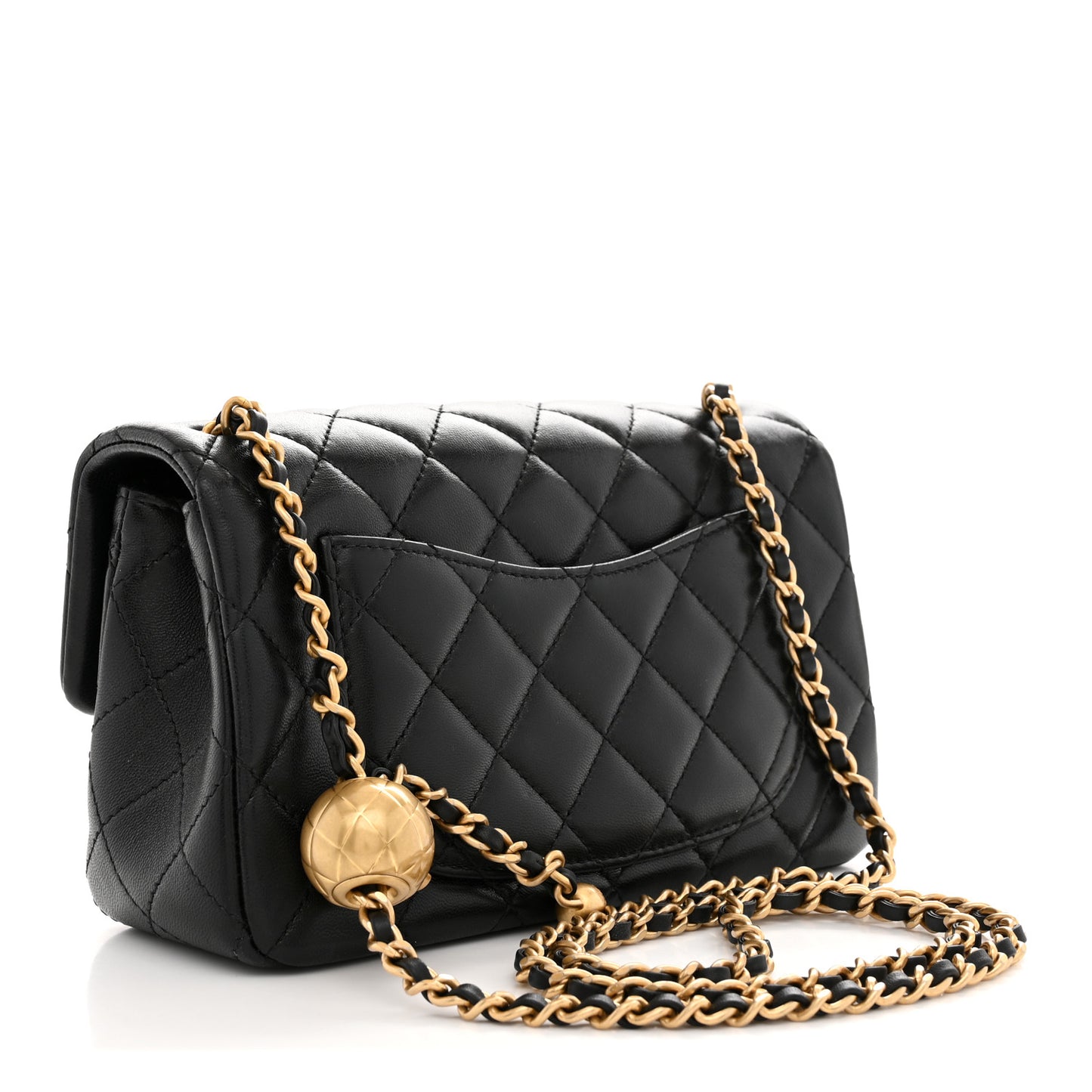 Lambskin Quilted Mini Rectangular Pearl Crush Flap Black