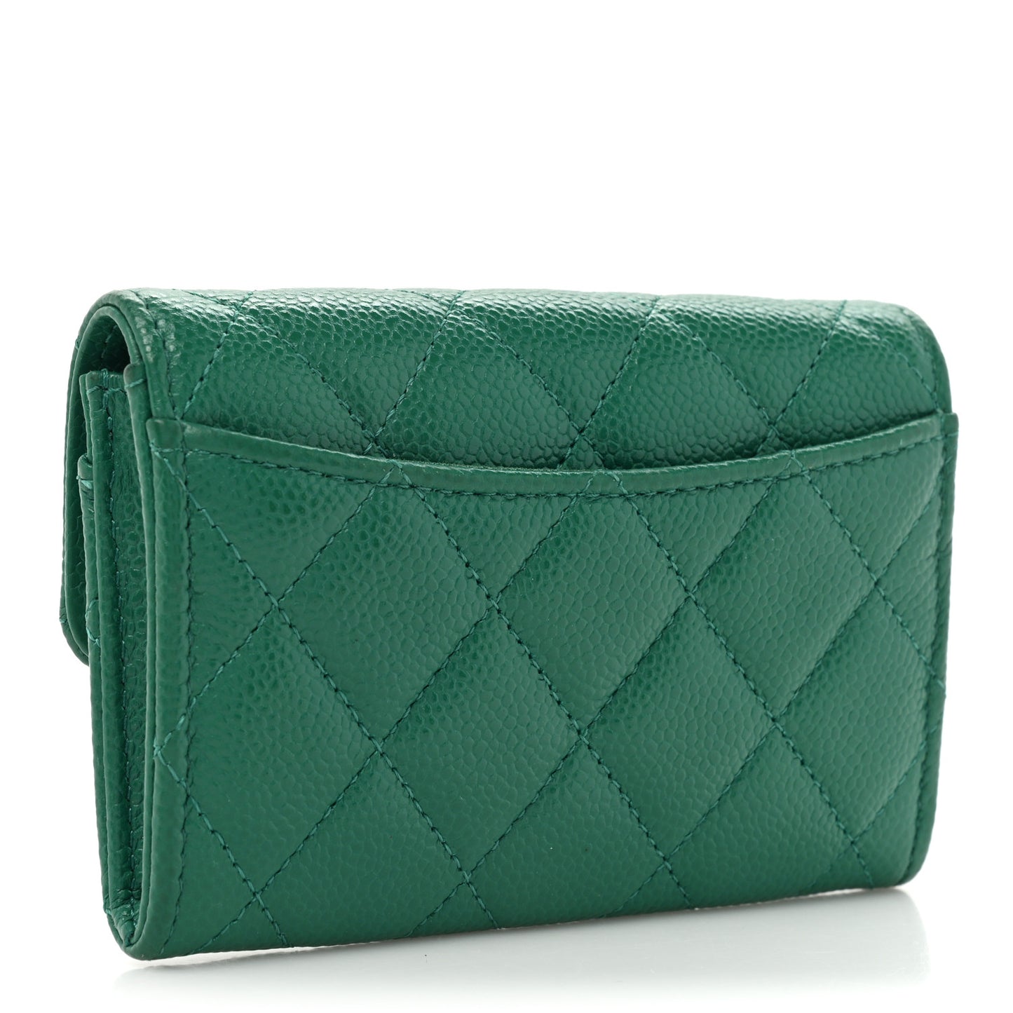 Caviar Quilted Flap Card Holder Wallet Green