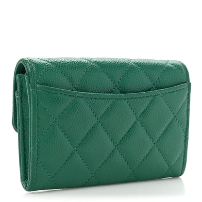 Chanel Caviar Quilted Flap Card Holder Wallet Green 3 of 13
