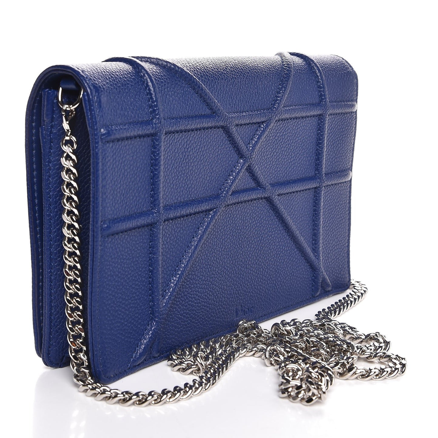 Grained Calfskin Diorama Wallet on Chain Pouch Blue