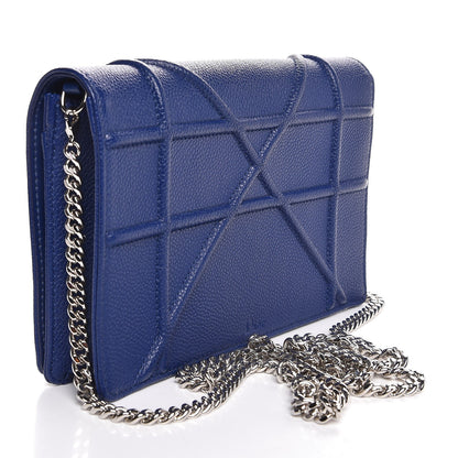 Christian Dior Grained Calfskin Diorama Wallet on Chain Pouch Blue 3 of 8